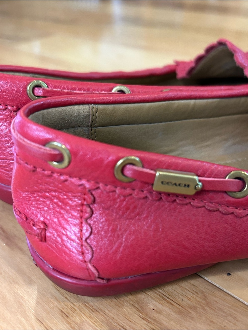 Coach Red Leather Tassel Driving Loafers - Picture 14 of 14